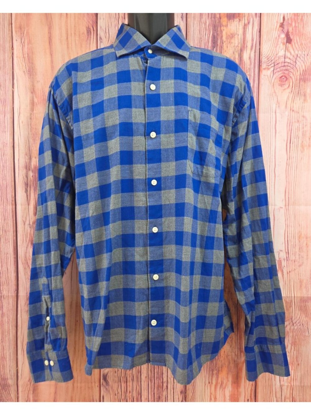 Peter Millar Mens Blue & Gray Plaid Long-Sleeve Shirt XL